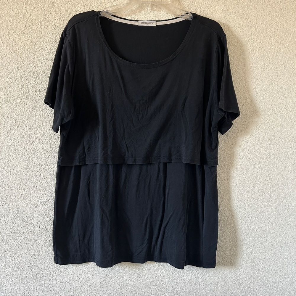 SMALLSHOW Overlay Maternity Tshirt Women’s XL Black Pullover Casual Everyday